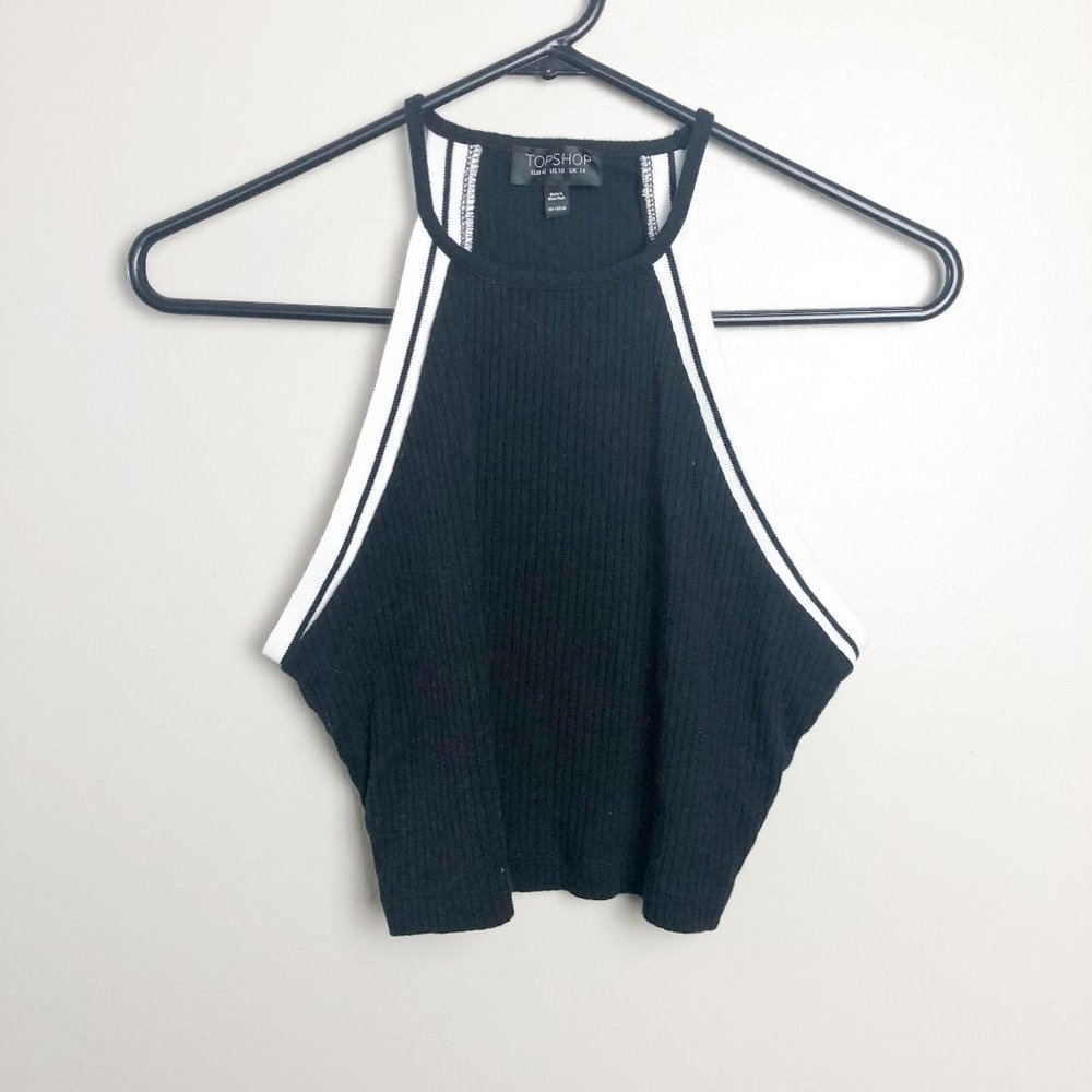 Topshop High Neck Cropped Tank Top 10 Black white
